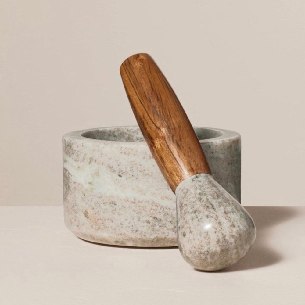 2pc Marble & Wood Mortar and Pestle Set grey - Hearth & Hand™ with Magnolia
